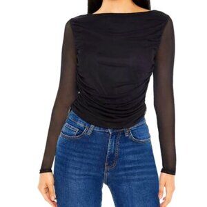 Ruched Mesh Thong Bodysuit